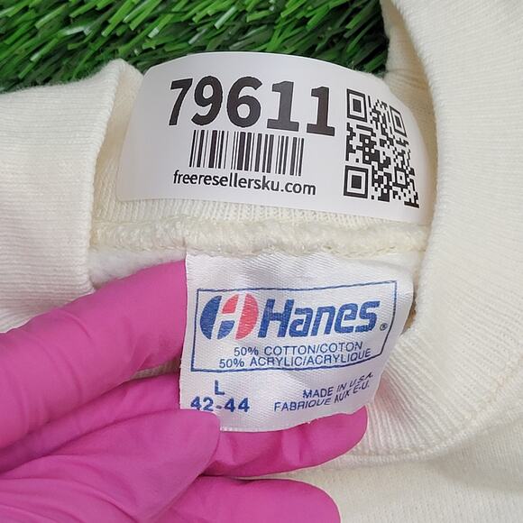 Vintage 80s Cat US-Flag Sweatshirt Womens Large 20x23 Beige - Picture 6 of 14